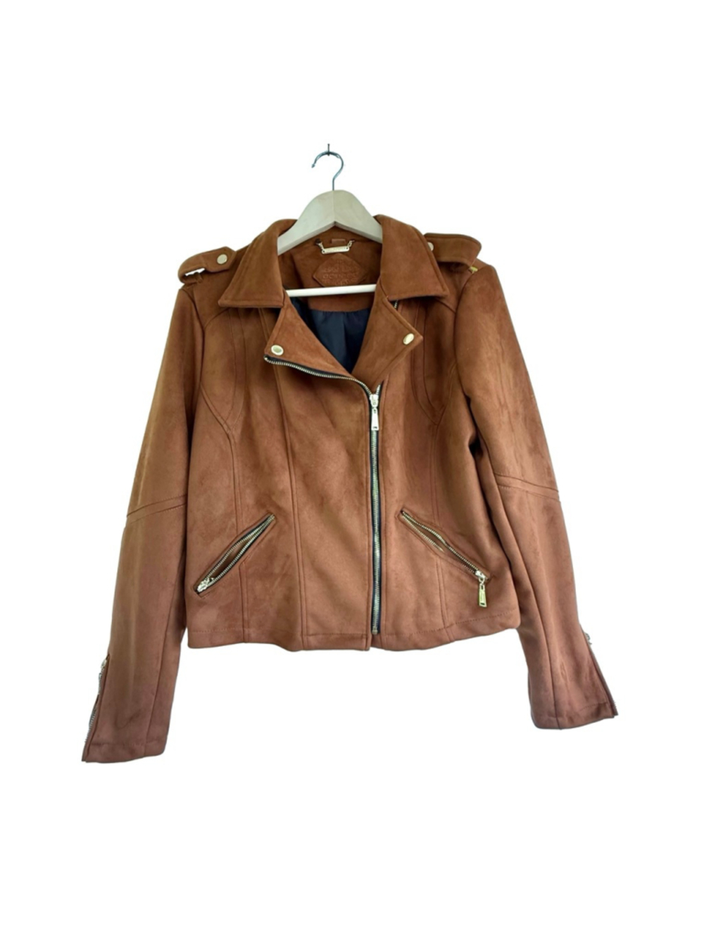 Joujou Faux Suede Moto Jacket Cognac Brown XL